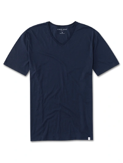Shop Derek Rose Men's V-neck T-shirt Riley Pima Cotton Navy
