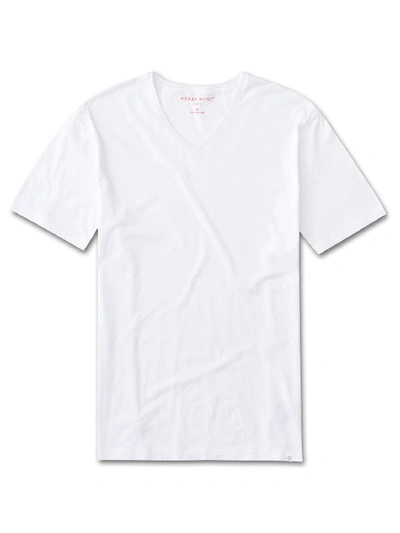Shop Derek Rose Men's V-neck T-shirt Riley Pima Cotton White