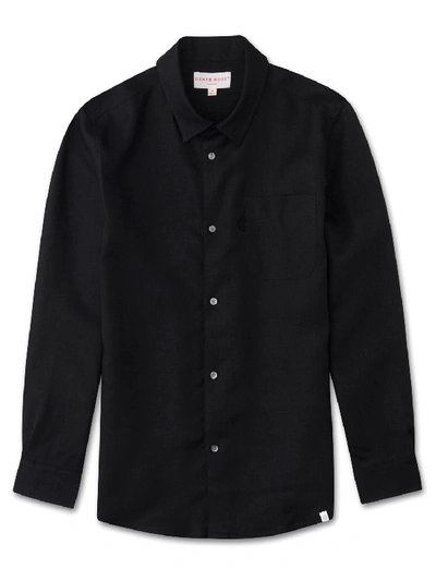 Shop Derek Rose Men's Linen Shirt Monaco Pure Linen Black