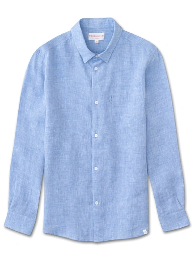 Shop Derek Rose Men's Shirt Monaco Linen Blue