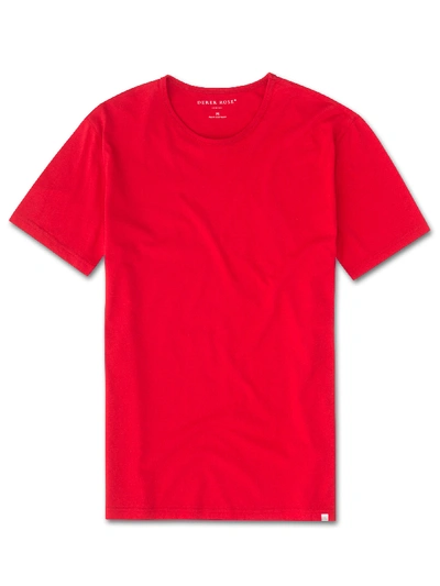 Shop Derek Rose Men's Short Sleeve T-shirt Riley 2 Pima Cotton Red