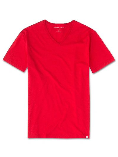 Shop Derek Rose Men's Short Sleeve V-neck T-shirt Riley 2 Pima Cotton Red
