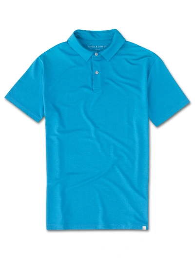 Shop Derek Rose Men's Short Sleeve Polo Shirt Basel 6 Micro Modal Stretch Blue
