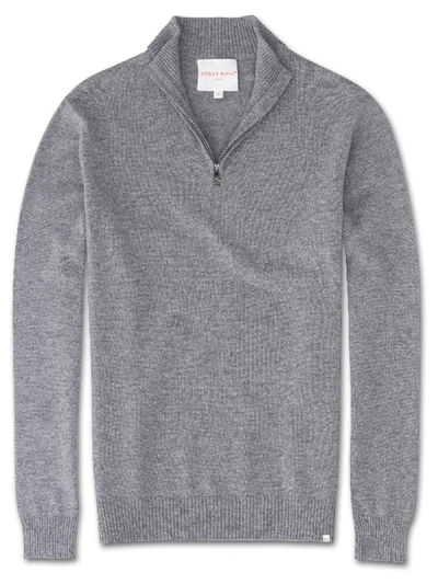 Shop Derek Rose Men's Cashmere Half-zip Sweater Finley Pure Cashmere Silver