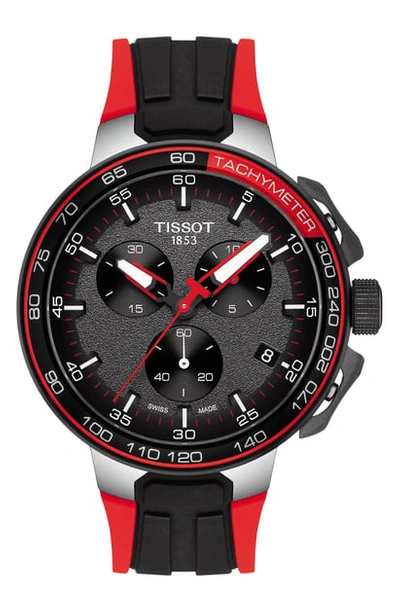 Shop Tissot T-race Cycling Chronograph Watch, 44mm In Red/ Black/ Silver