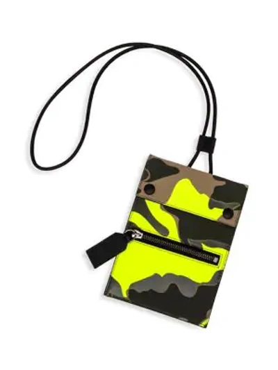 Shop Valentino Garavani Camouflage Leather Lanyard Pouch In Lime Army
