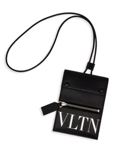 Shop Valentino Garavani Vltn Leather Lanyard Pouch In Nero Bianco