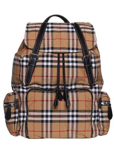 Shop Burberry Checked Backpack In Yellow