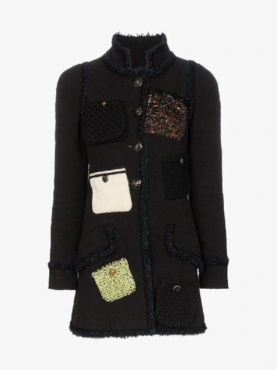 Shop Tiger In The Rain Reworked Vintage Chanel Tweed Pocket Coat In Black