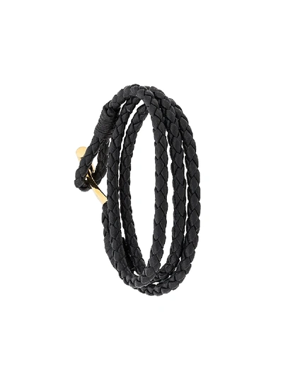 Shop Tom Ford Braided Leather Bracelet - Black