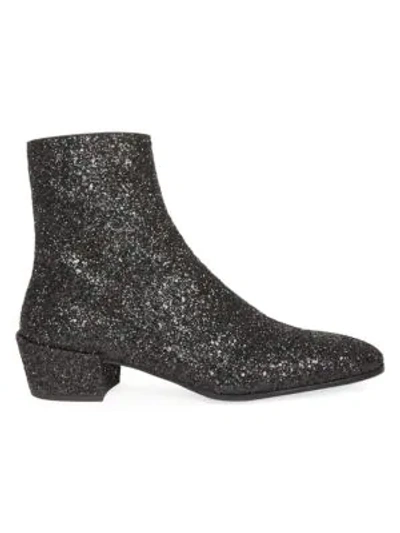 Shop Saint Laurent Men's Caleb Glitter Ankle Boots In Black