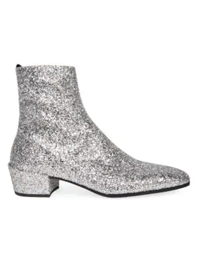 Shop Saint Laurent Men's Caleb Glitter Ankle Boots In Silver