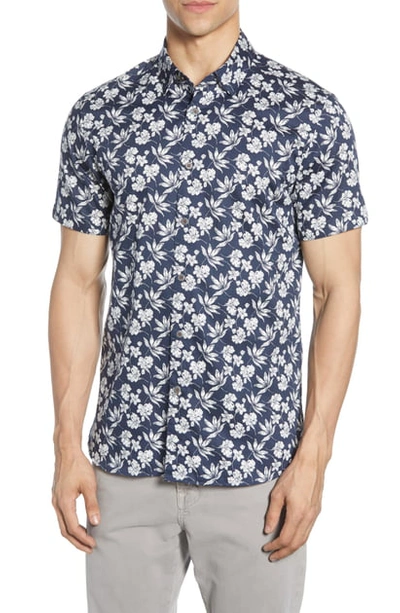 Shop Ted Baker Kolar Slim Fit Print Shirt In Navy
