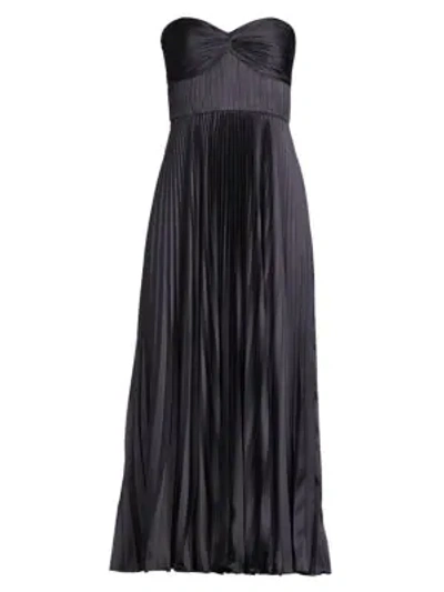 Shop Amur Pleated Strapless Belle Dress In Navy