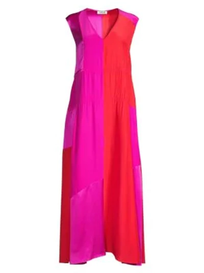 Shop Amur Lotta Sleeveless Silk Maxi Dress In Fushia Poppy Red