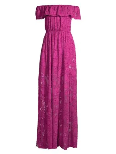 Shop Rachel Zoe Clea Off-the-shoulder Burnout Gown In Wild Orchid