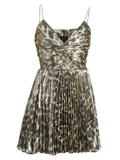 Shop Saint Laurent Pleated Mini Dress In Taupe