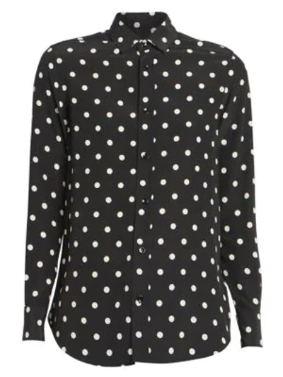 Shop Saint Laurent Silk Polka Dot Shirt In Black Multi
