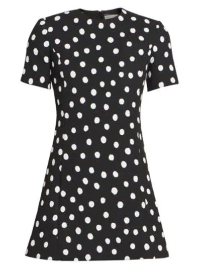 Shop Saint Laurent Polka Dot Mini Dress In Black Multi
