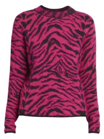 Shop Saint Laurent Zebra Stripe Sweater In Fuchsia Black