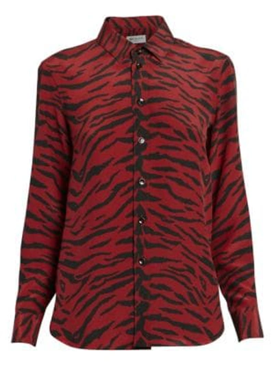 Shop Saint Laurent Tiger-print Silk Shirt In Ruby