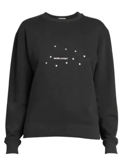 Shop Saint Laurent Stars & Logo Cotton Sweatshirt In Black