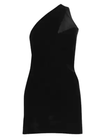 Shop Saint Laurent Women's One-shoulder Velvet Mini Dress In Black