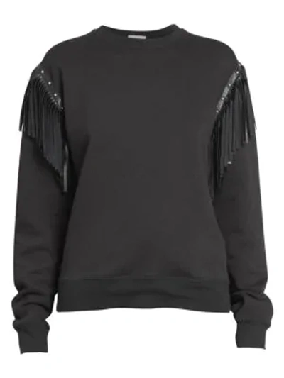 Shop Saint Laurent Fringed Long-sleeve Sweatshirt In Black