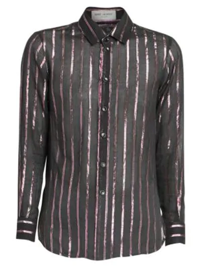 Shop Saint Laurent Women's Striped Sheer Long-sleeve Shirt In Black