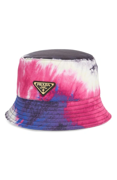 Prada Tie-dyed Cotton-canvas Bucket Hat In Pink | ModeSens