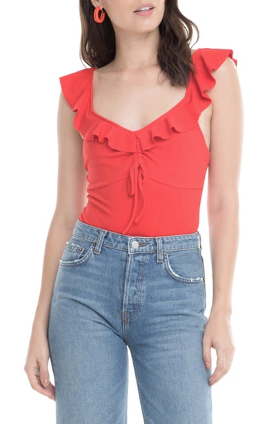 Shop Astr Peggy Ruffle Bodysuit In Vivid Red