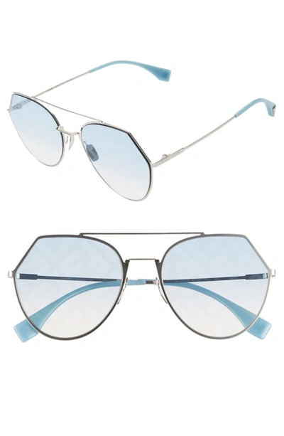 Shop Fendi Eyeline 55mm Sunglasses In Silver/ Light Blue