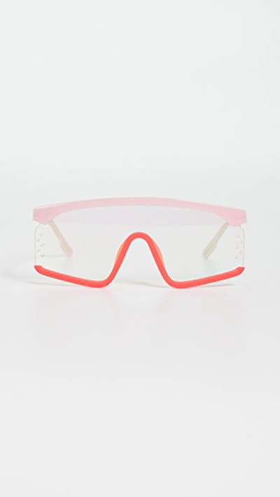 Shop Kenzo Sporty Shield Sunglasses In Shiny Pink/violet