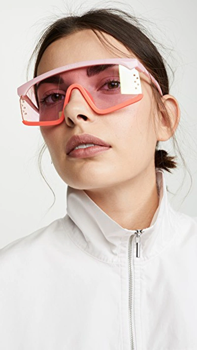 Shop Kenzo Sporty Shield Sunglasses In Shiny Pink/violet