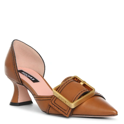 Shop Rochas Natural Leather Buckle Pumps In Brown
