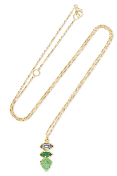 Shop Brooke Gregson Maya Leaf 18-karat Gold, Sapphire And Emerald Necklace