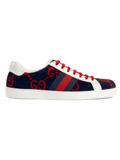 Shop Gucci Ace Gg Terry Cloth Sneaker In Blue Red White