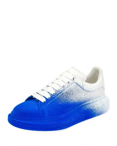 Shop Alexander Mcqueen Men's Larry Degrade Spray Paint Platform Sneakers In White/blue