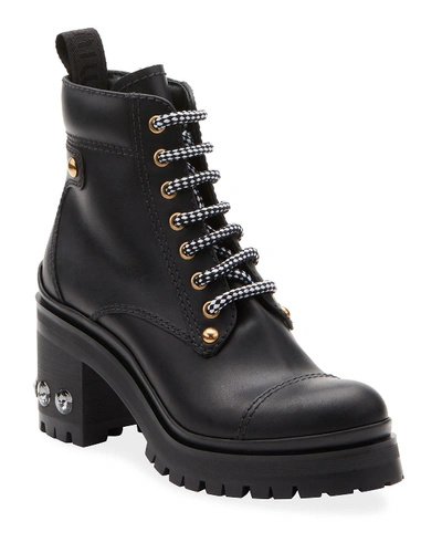 Shop Miu Miu Lace-up Leather Lug-sole Hiker Boots In Black