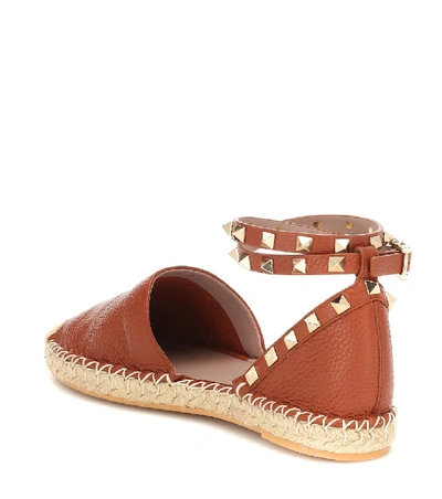 Shop Valentino Garavani Rockstud Double Leather Espadrilles In Brown