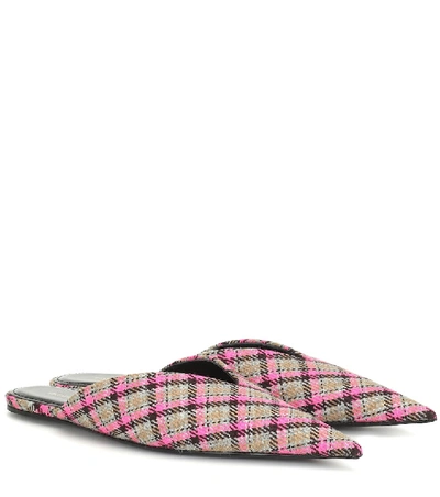 Shop Balenciaga Knife Checked Wool Slippers In Pink