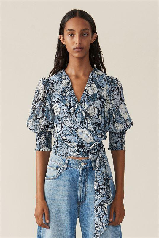ganni georgette wrap top