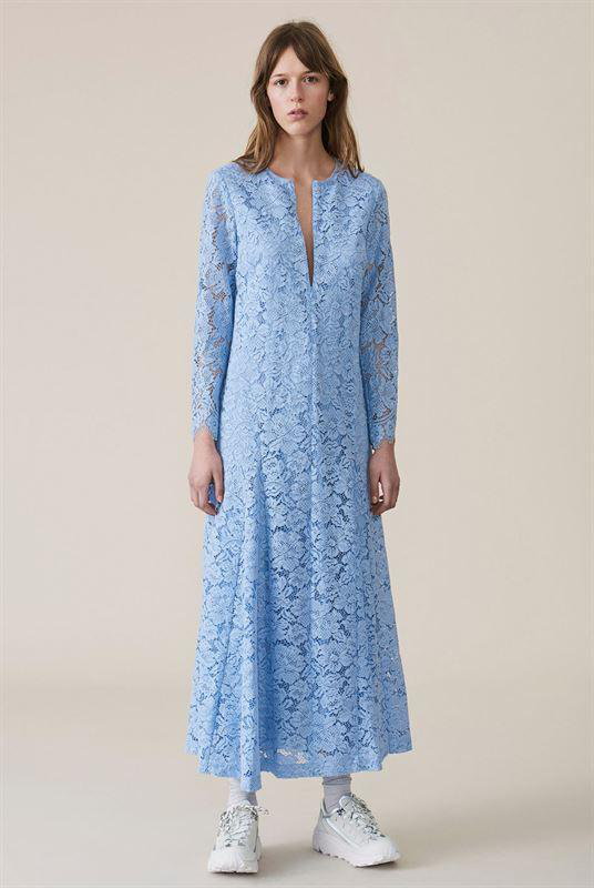 ganni blue lace dress