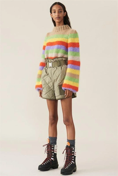 Shop Ganni Hand Knit Wool Multicolour Puff Pullover