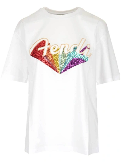 Shop Fendi Logo Embroidered T In White