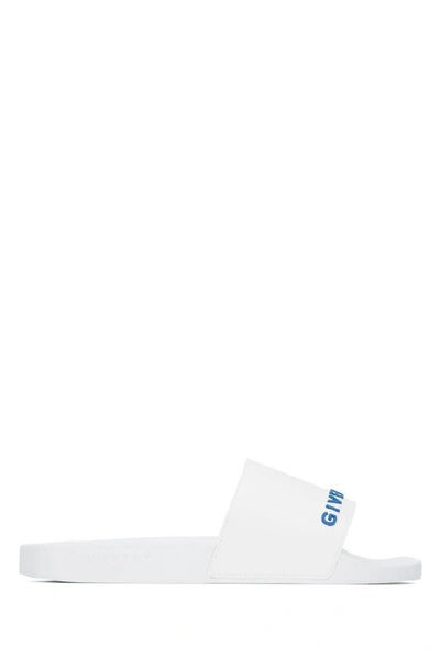 Shop Givenchy Logo Embossed Slides In White