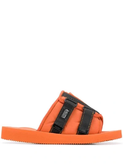 Shop Palm Angels Strap Detail Logo Slides In Orange