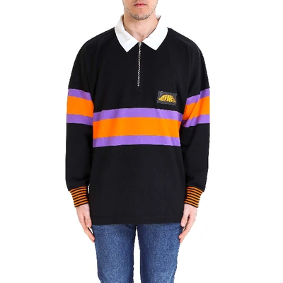 Shop Palm Angels Stripe Logo Long Sleeve Polo Shirt In Multi