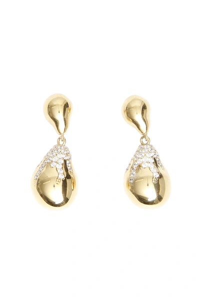 Shop Bottega Veneta Pave Earrings In Naturale (gold)