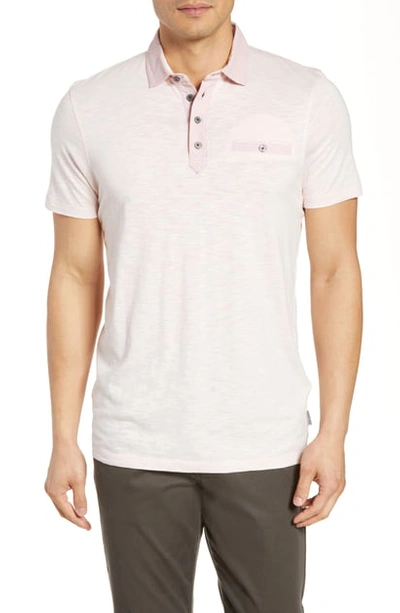 Shop Ted Baker Geo Collar Slim Fit Solid Polo In Light Pink